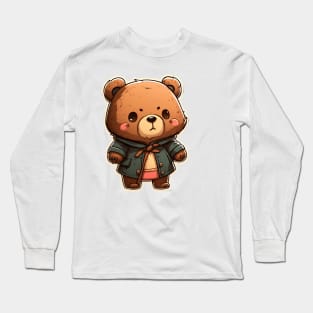 Cute Bear Cartoon Adventurer Adorable Kawaii Animal Long Sleeve T-Shirt